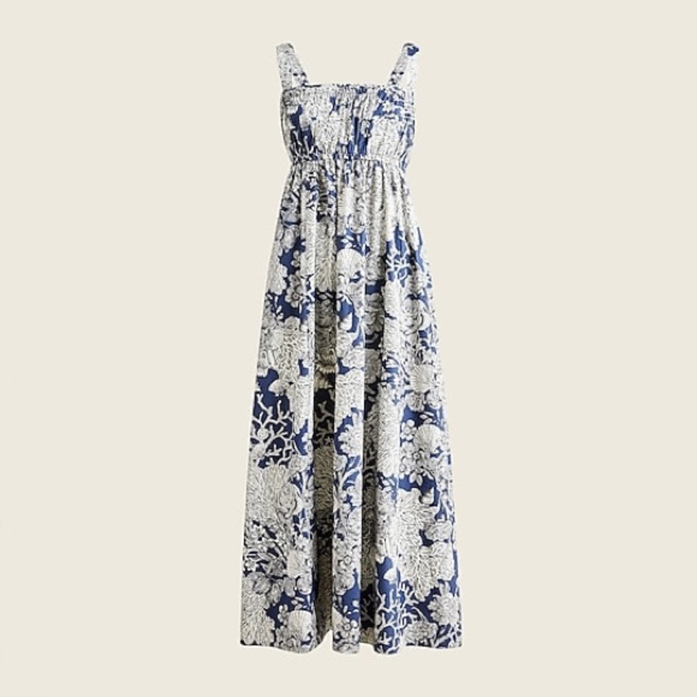 j.crew Gathered tank midi dress in Navy Ratti® seashell print, worn once, EUC